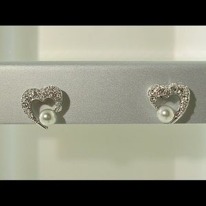 Swarovski Crystal Pave and Pearl heart earrings